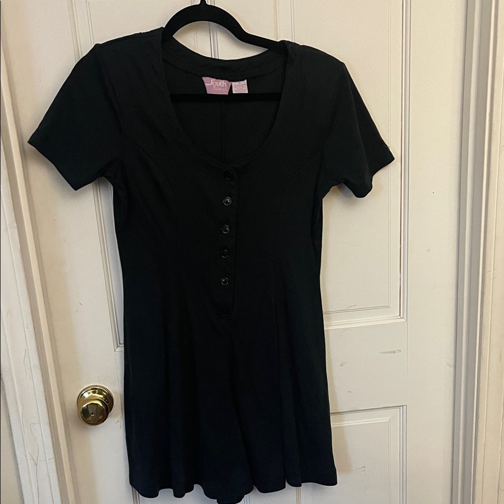 Black Scoop Neck Button-Front Short Sleeve Top